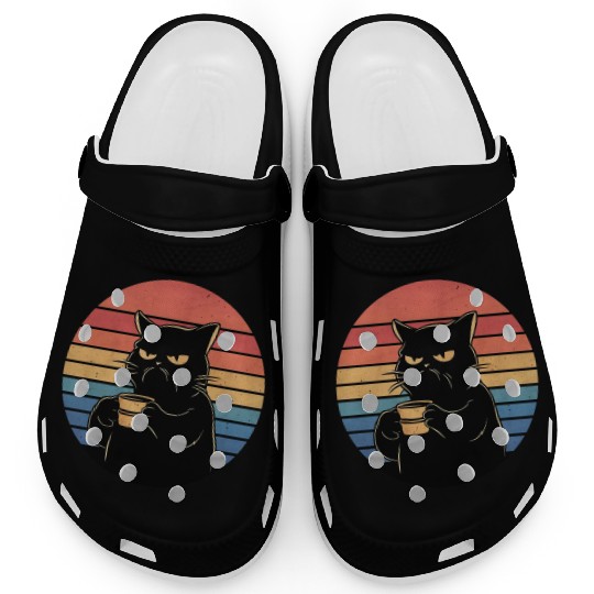 Grumpy Cat with Coffee Retro Style Clogs