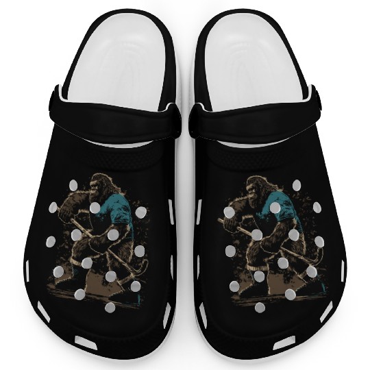 Bigfoot Playing Hockey Lover Funny Design Clogs