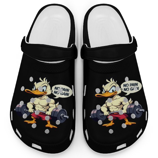 Buff Duck No Pain No Gain Gym Workout Cartoon Clogs