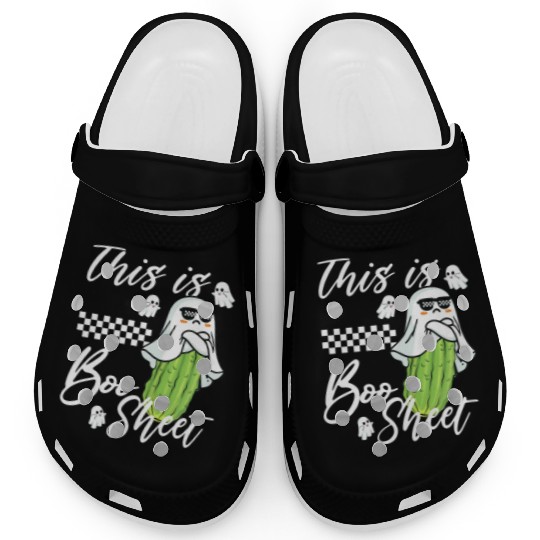This is Boo Sheet pickle Boo funny Ghost Halloween Clogs