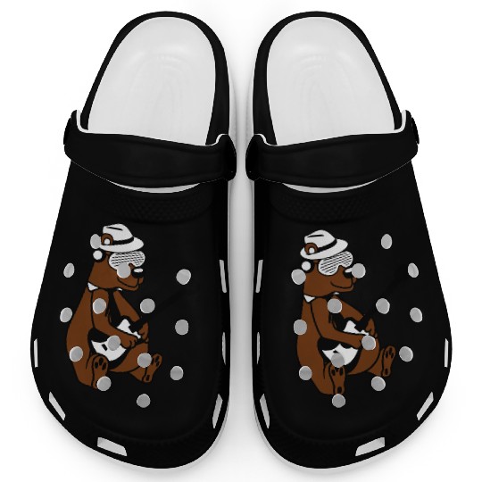 Cool Sitting Grizzly Brown Bear Playing Guitar Fun Clogs