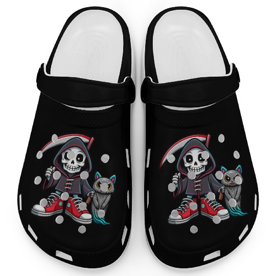 A colorful cartoon death skeleton Clogs