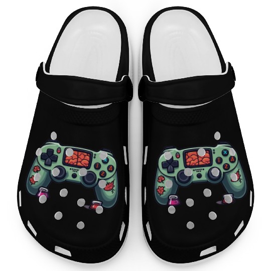 Zombie Brain-Themed Green Controller Clogs