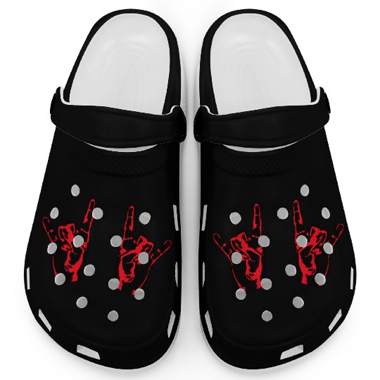 Two heavy metal hard rock horn finger hand gesture Clogs