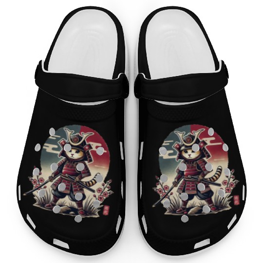 Samurai Cat: Vintage Ukiyo-e Warrior Art Clogs