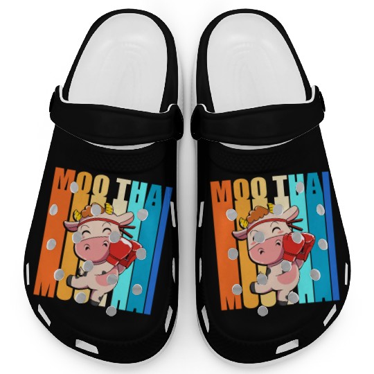 Retro 80s Martial Arts Cow Moo Thai Muay Thai Clogs