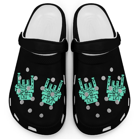 Heavy metal nerd electronic circuits hand gesture Clogs