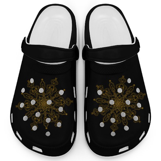 A mandala design that is harmoniously crafted and Clogs