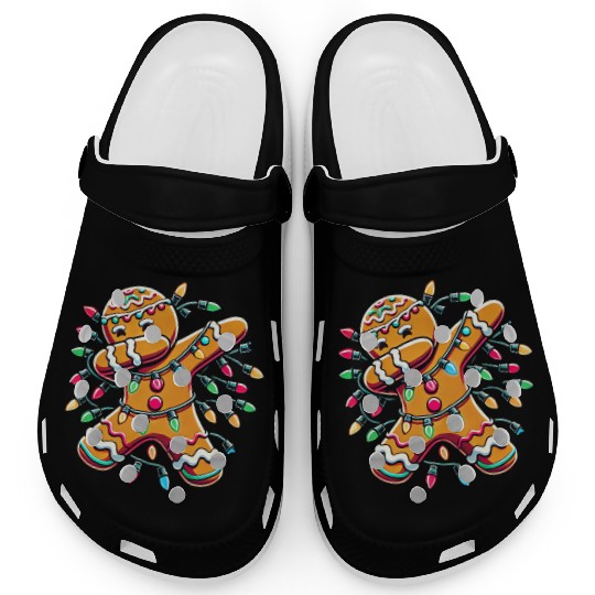 Dabbing Gingerbread Wrapped in Christmas Lights Clogs