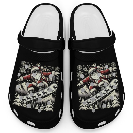 Snowboarding Santa Winter Wonderland Christmas Fun Clogs