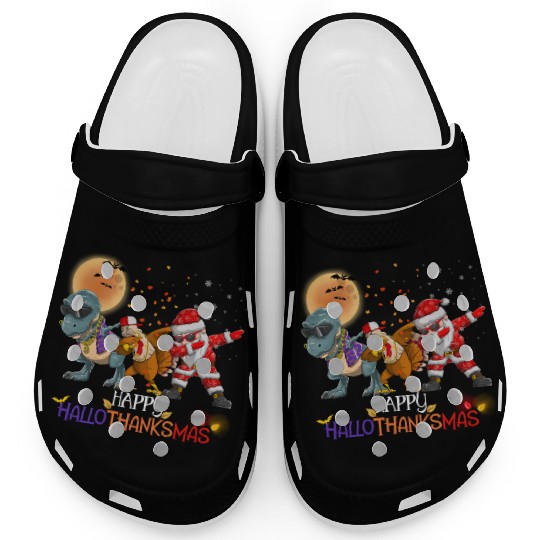 Dabbing Dinosaur Turkey Santa Claus Hallothanksmas Clogs