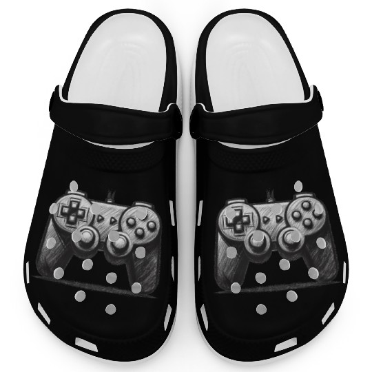 Gamer Controller Cartoon Charcoal Gaming Art 4 Clogs