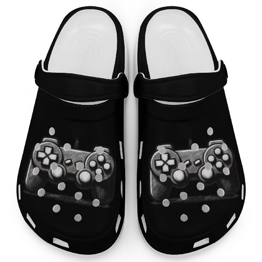 Gamer Controller Cartoon Charcoal Gaming Art 1 Clogs