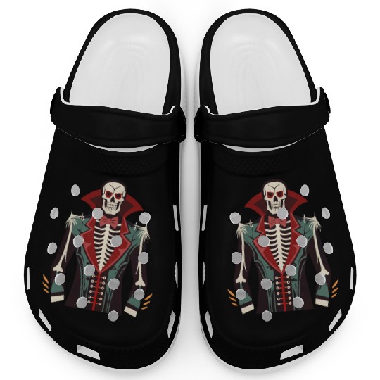 A skeleton ribcage, a vampire tuxedo print Costume Clogs
