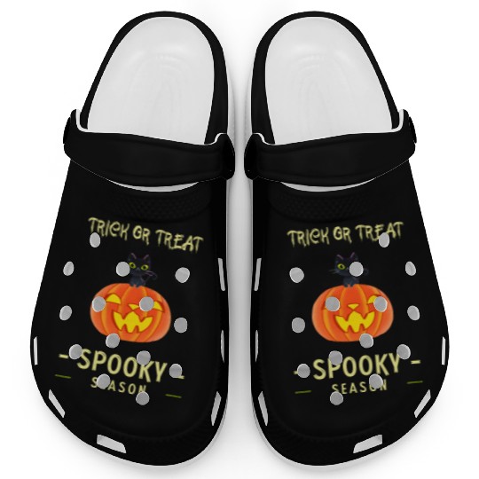 Spooky Season Trick or Treat Cat on Pumpkin Clogs