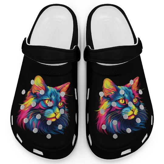 Cat Watercolor Colorful Maine Cat Clogs