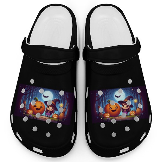 Halloween Witch and Jack-o'-Lantern Scene Clogs
