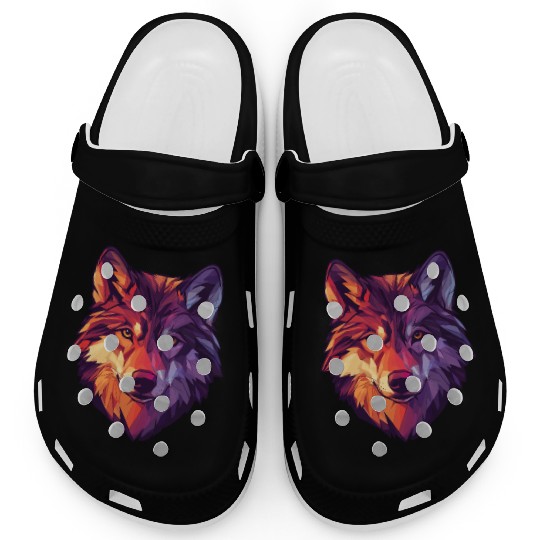 Floral Wolf Vintage Flowers Wolf Face for Wolves Clogs