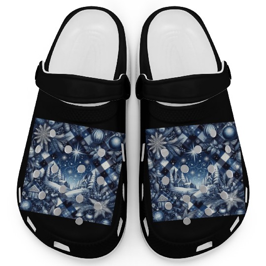 flannel blue and white christmas Clogs