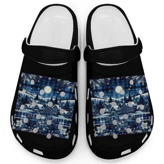 flannel silent night blue and white christmas Clogs