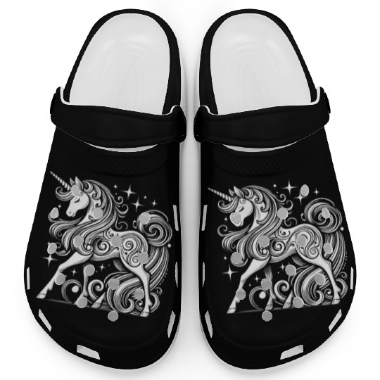 Elegant White Unicorn Silhouette Clogs