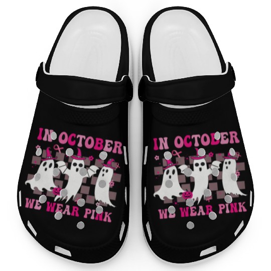 In October We Wear Pink Wizard Ghosts Halloween Clogs
