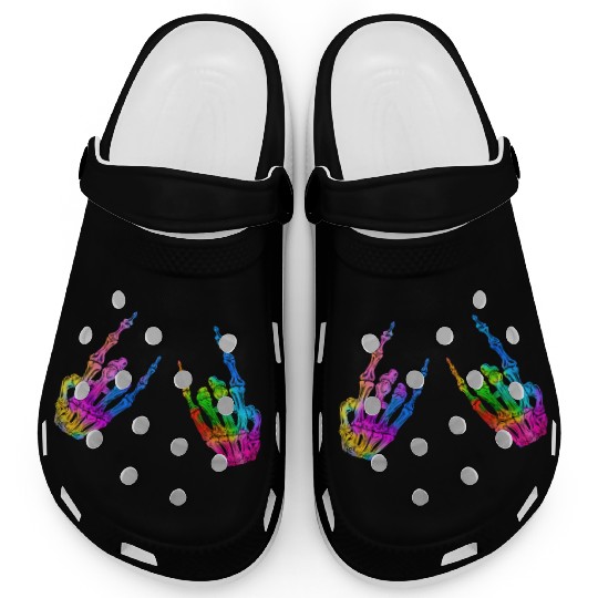 Rock On Rock Star Skeleton Hands LGBT Rainbow Clogs