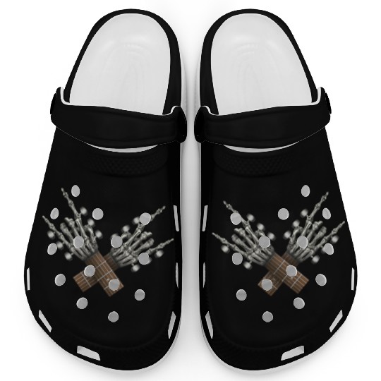 Rock On Guitar Rock & Roll Halloween Skeleton Hand Clogs