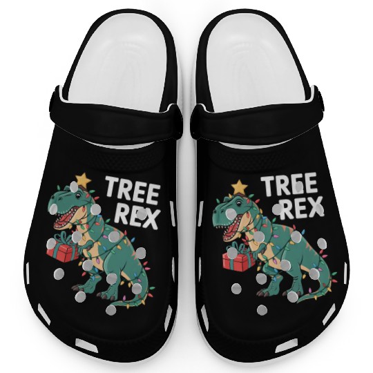 Dinosaur Christmas Tree Rex Pajamas Xmas Lights Clogs
