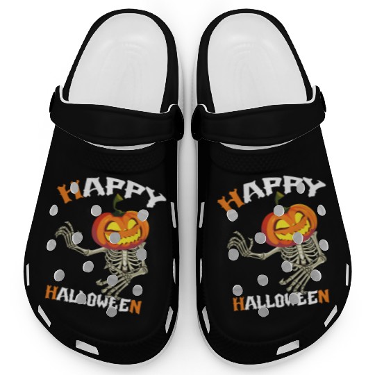 Trick Or Treat Happy Halloween Pumpkin Skeleton Clogs