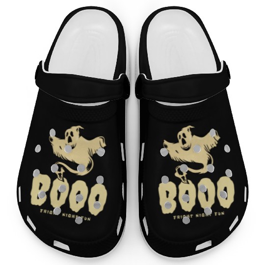 BOOO Fright Night Fun Ghost Halloween Clogs