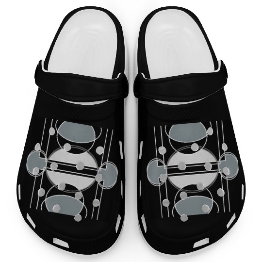 Black and grey geometric design Clogs