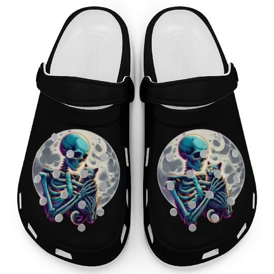 Skeleton Cute Cat Skull Kitty Halloween Clogs