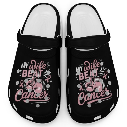 My Wife Beat Cancer Breast Cancer Awareness Clogs