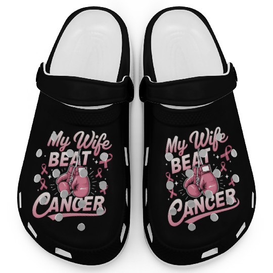 My Wife Beat Cancer Breast Cancer Awareness Clogs