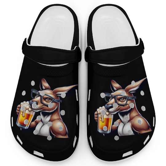 Kangaroo with Glasses Drinking Beer Clogs