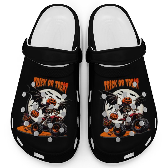 Pumpkin Head Skeleton Trick or Treat Halloween Des Clogs