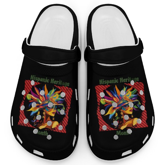 Elegant Hispanic Heritage Month Feathered Mask Clogs