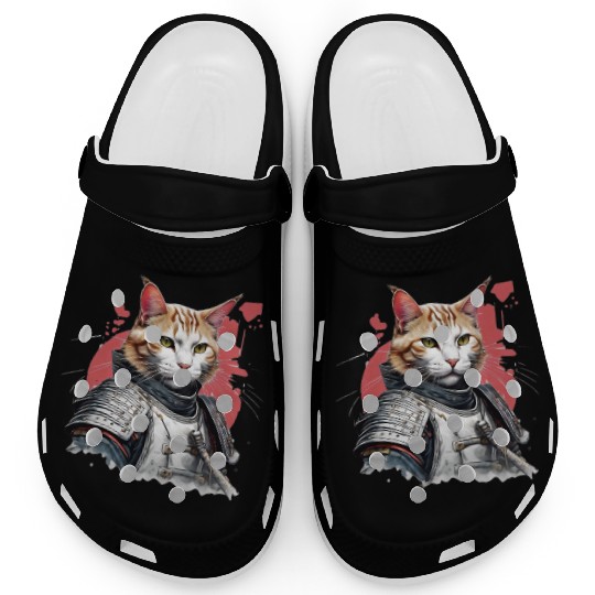 Samurai Cat in Armor Clogs