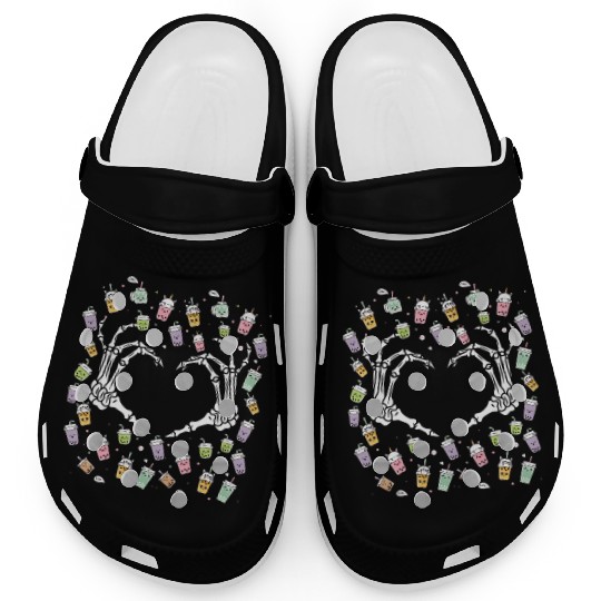 Skeletal Embrace: A Bubble Tea Love Story Clogs