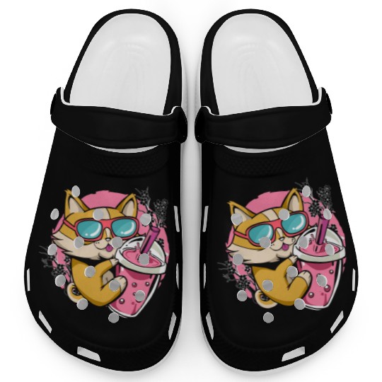 Kitten Kawaii Boba Milk Tea Drinking Cat Clogs