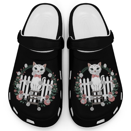 Cottagecore Cat with Floral Wreath Charm Clogs