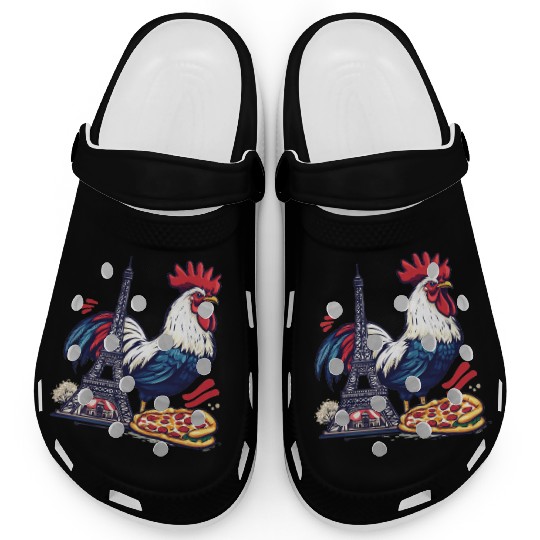 French Pride: Rooster with Eiffel Tower and Pizza Clogs