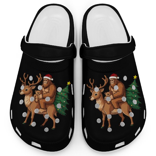 Teddy Santa Bigfoot ride a deer Christmas Clogs
