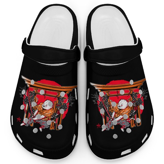 Kanji Japan Katana Ninja Cat Samurai Clogs