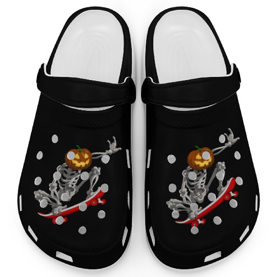 Skateboarding Skeleton Halloween Skater Skateboard Clogs