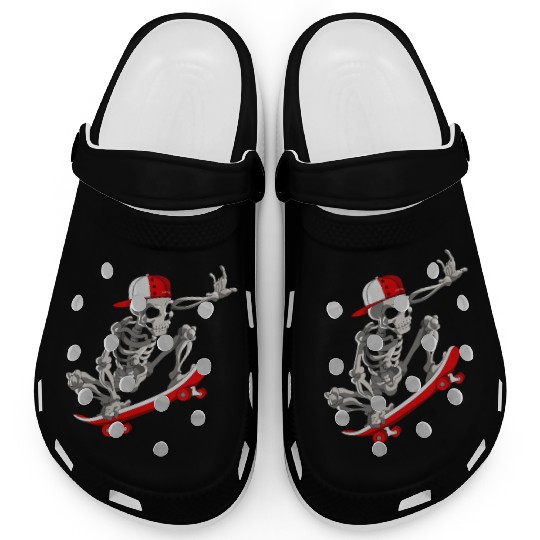 Skateboarding Skeleton Halloween Skater Skateboard Clogs