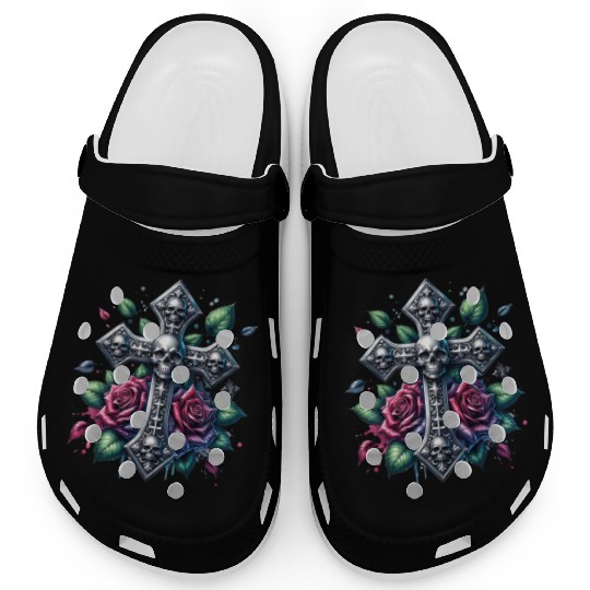 Gothic Collection - Cross, Skulls & Red Roses Clogs