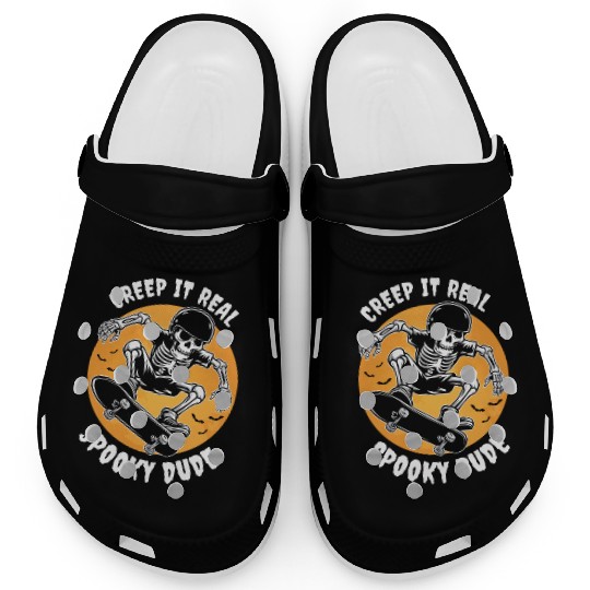 Funny Halloween Design Skeleton Skateboarder Clogs