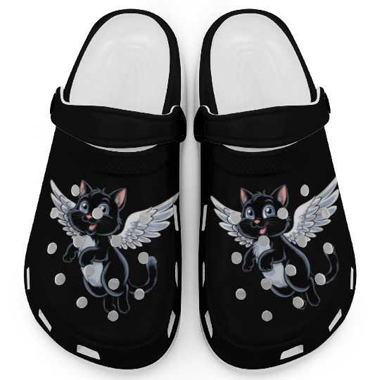 Black Cat with Angel Wings Clogs